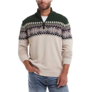Weatherproof Vintage Men's 1/4 Zip Holiday Sweater - Green and Cream